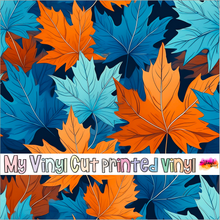 Load image into Gallery viewer, Printed Vinyl &amp; HTV BLUE AND ORANGE MAPLE LEAVES Patterns 12 x 12 inch sheet