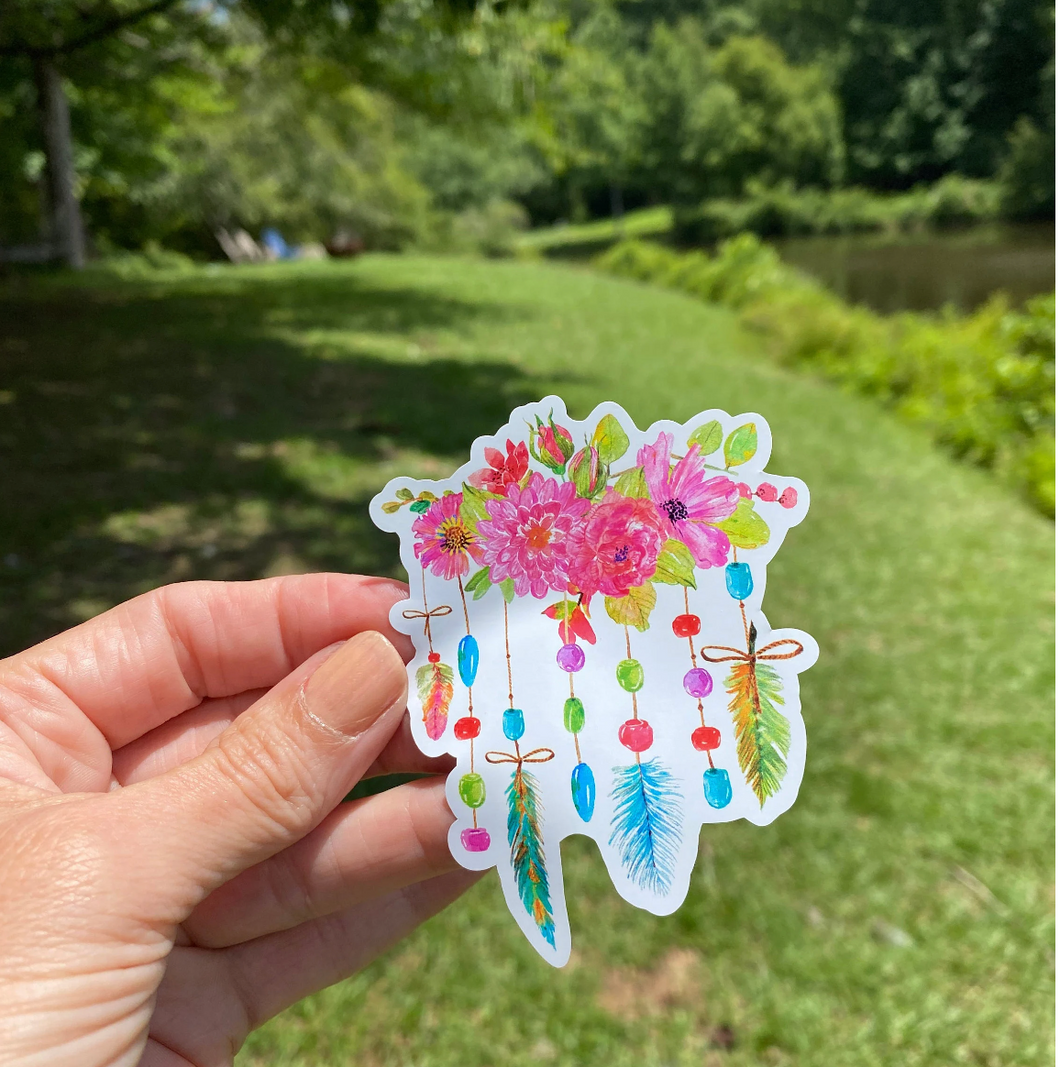 Sticker 46C Bright Colored Flowers and Feathers