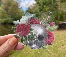 Load image into Gallery viewer, Sticker | 55H | Skull with Flowers | Waterproof Vinyl Sticker | White | Clear | Permanent | Removable | Window Cling | Glitter | Holographic (Copy)