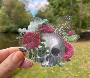 Sticker | 55H | Skull with Flowers | Waterproof Vinyl Sticker | White | Clear | Permanent | Removable | Window Cling | Glitter | Holographic (Copy)