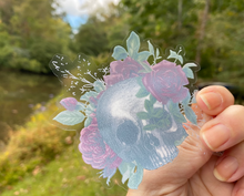 Load image into Gallery viewer, Sticker | 55H | Skull with Flowers | Waterproof Vinyl Sticker | White | Clear | Permanent | Removable | Window Cling | Glitter | Holographic (Copy)