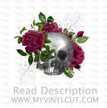 Load image into Gallery viewer, Sticker | 55H | Skull with Flowers | Waterproof Vinyl Sticker | White | Clear | Permanent | Removable | Window Cling | Glitter | Holographic (Copy)