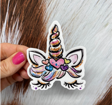 Load image into Gallery viewer, Sticker | 44A | Sleepy Unicorn | Waterproof Vinyl Sticker | White | Clear | Permanent | Removable | Window Cling | Glitter | Holographic