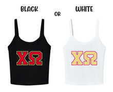 Load image into Gallery viewer, Crop Top Tank Chi Omega Greek Letters Available in Black or White