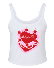 Load image into Gallery viewer, Crop Top Tank Alpha Omicron Pi Heart Cake Available in Black or White