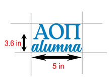 Load image into Gallery viewer, AOP Alumna | Alpha Omicron Pi | Vinyl Decal | Car Decal | Laptop Decal | Transfer Decal |