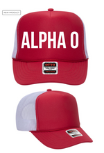 Load image into Gallery viewer, Alpha Omicron Pi Sorority Red Foam Front Mesh Back Trucker Hat