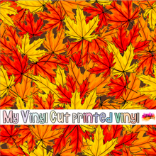 Load image into Gallery viewer, Printed Vinyl | Autumn Maple Leaves | Permanent Removable Adhesive | Permanent Glitter Adhesive | HTV | Glitter HTV | 12 x 12 inches | ONE Sheet