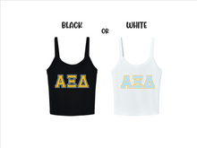Load image into Gallery viewer, Crop Top Tank Alpha Xi Delta Greek Letters Available in Black or White