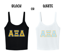 Load image into Gallery viewer, Crop Top Tank Alpha Xi Delta Greek Letters Available in Black or White