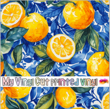 Load image into Gallery viewer, Printed Vinyl &amp; HTV Blue and Lemons B Patterns 12 x 12 inch sheet