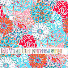 Load image into Gallery viewer, Printed Vinyl &amp; HTV Blue and Orange Floral Pattern 12 x 12 inch sheet
