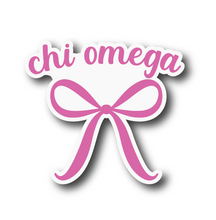Load image into Gallery viewer, Sticker | Chi-O | Chi Omega Pink Bow | Waterproof Vinyl Sticker | White | Clear | Permanent | Removable | Window Cling | Glitter | Holographic