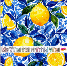 Load image into Gallery viewer, Printed Vinyl &amp; HTV Blue and Lemons D Patterns 12 x 12 inch sheet