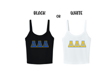 Load image into Gallery viewer, Crop Top Tank Tri Delta Greek Letters Available in Black or White