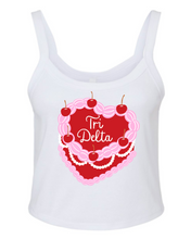 Load image into Gallery viewer, Crop Top Tank Tri Delta Heart Cake Available in Black or White