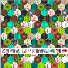 Load image into Gallery viewer, Printed Vinyl, HTV &amp; Waterslide Dark Hexagonal Patterns 12 x 12 inch sheet