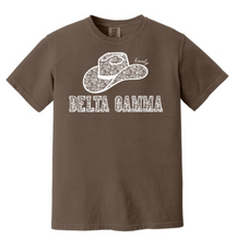 Load image into Gallery viewer, Comfort Colors Brown T Shirt Delta Gamma Lace Hat Available in S M L XL