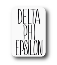 Load image into Gallery viewer, Sorority Sticker | Delta Phi Epsilon | DPE_J | Tall Skinny Stack Lettering | Waterproof Vinyl Sticker | Permanent (Copy)