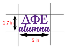 Load image into Gallery viewer, D Phi E | Delta Phi Epsilon Alumna | Greek Letters | Vinyl Decal | Car Decal | Laptop Decal | Transfer Decal