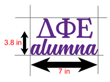 Load image into Gallery viewer, D Phi E | Delta Phi Epsilon Alumna | Greek Letters | Vinyl Decal | Car Decal | Laptop Decal | Transfer Decal