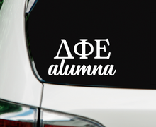 Load image into Gallery viewer, D Phi E | Delta Phi Epsilon Alumna | Greek Letters | Vinyl Decal | Car Decal | Laptop Decal | Transfer Decal