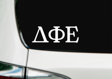 Load image into Gallery viewer, D Phi E | Delta Phi Epsilon | Greek Letters | Vinyl Decal | Car Decal | Laptop Decal | Transfer Decal