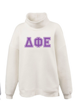 Load image into Gallery viewer, Mock Neck Sorority Greek Letters Oversized Cream Sweatshirt Delta Phi Epsilon
