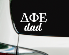 Load image into Gallery viewer, D Phi E | Delta Phi Epsilon Dad | Greek Letters | Vinyl Decal | Car Decal | Laptop Decal | Transfer Decal