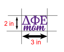 Load image into Gallery viewer, D Phi E | Delta Phi Epsilon Mom | Greek Letters | Vinyl Decal | Car Decal | Laptop Decal | Transfer Decal