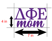 Load image into Gallery viewer, D Phi E | Delta Phi Epsilon Mom | Greek Letters | Vinyl Decal | Car Decal | Laptop Decal | Transfer Decal