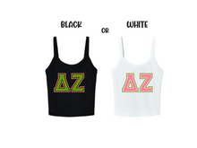 Load image into Gallery viewer, Crop Top Tank Delta Zeta Greek Letters Available in Black or White