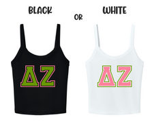 Load image into Gallery viewer, Crop Top Tank Delta Zeta Greek Letters Available in Black or White