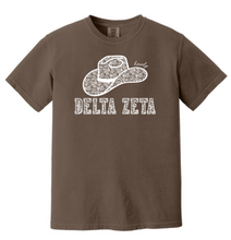 Load image into Gallery viewer, Comfort Colors Brown T Shirt Delta Zeta Lace Hat Available in S M L XL