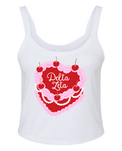 Load image into Gallery viewer, Crop Top Tank Delta Zeta Heart Cake Available in Black or White