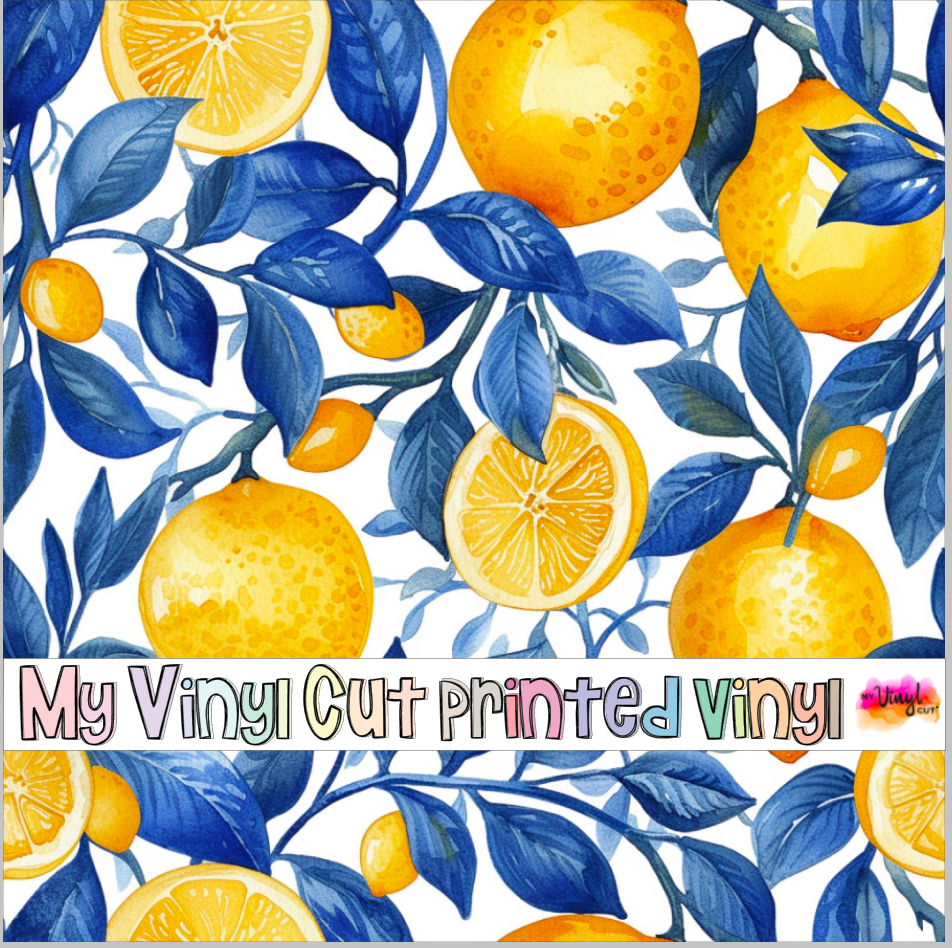 Printed Vinyl & HTV Blue and Lemons E Patterns 12 x 12 inch sheet