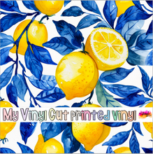 Load image into Gallery viewer, Printed Vinyl &amp; HTV Blue and Lemons F Patterns 12 x 12 inch sheet