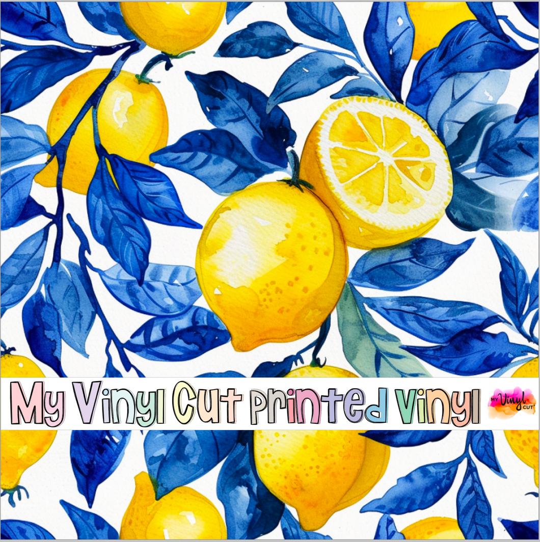 Printed Vinyl & HTV Blue and Lemons F Patterns 12 x 12 inch sheet