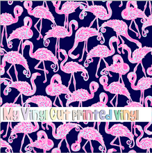 Load image into Gallery viewer, Printed Vinyl &amp; HTV Flamingo Navy Pattern 12 x 12 inch sheet