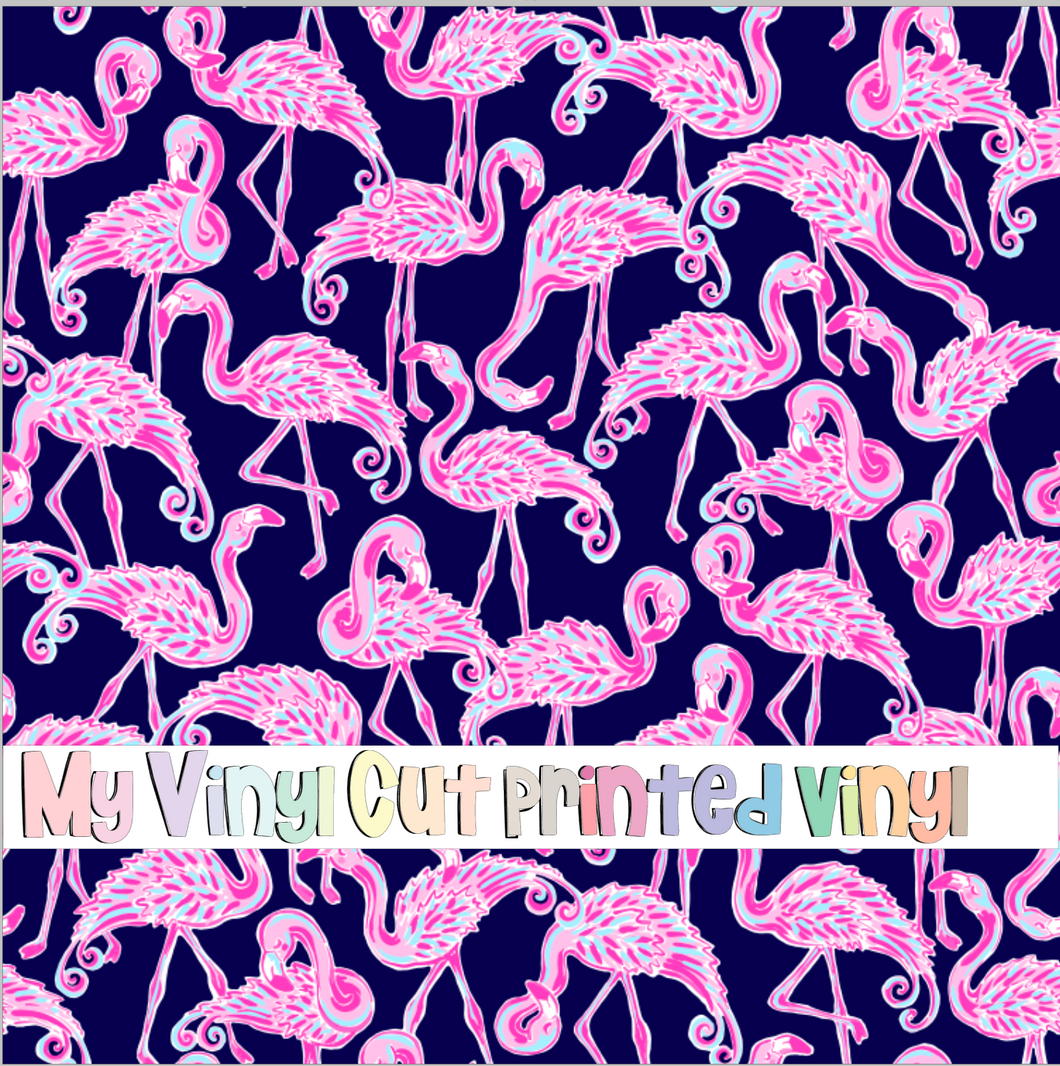 Printed Vinyl & HTV Flamingo Navy Pattern 12 x 12 inch sheet