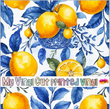 Load image into Gallery viewer, Printed Vinyl &amp; HTV Blue and Lemons G Patterns 12 x 12 inch sheet