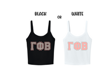 Load image into Gallery viewer, Crop Top Tank Gamma Phi Beta Greek Letters Available in Black or White