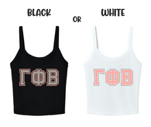 Load image into Gallery viewer, Crop Top Tank Gamma Phi Beta Greek Letters Available in Black or White
