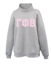 Load image into Gallery viewer, Mock Neck Sorority Greek Letters Oversized Heather Gray Sweatshirt Gamma Phi Beta