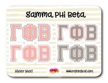 Load image into Gallery viewer, Sticker Sheet | Gamma Phi Epsilon | Set of 3 inch Sorority Greek Letters stickers 6 X 8