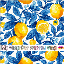 Load image into Gallery viewer, Printed Vinyl &amp; HTV Blue and Lemons H Patterns 12 x 12 inch sheet