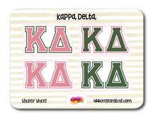 Load image into Gallery viewer, Sticker Sheet | Kappa Delta | Set of 3 inch Sorority Greek Letters stickers 6 X 8