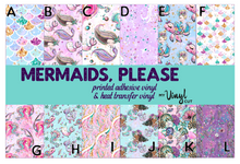 Load image into Gallery viewer, Printed Vinyl, HTV Mermaids, Please Patterns 12 x 12 inch sheet