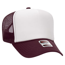 Load image into Gallery viewer, Chi Omega Sorority White and Maroon Foam Front Mesh Back Trucker Hat