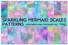 Load image into Gallery viewer, Printed HTV SPARKLING MERMAID SCALES Patterned Heat Transfer Vinyl 12 x 12 inch Sheet